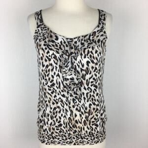 White House Black Market White Black Tan Leopard Sleeveless  Blouse XS